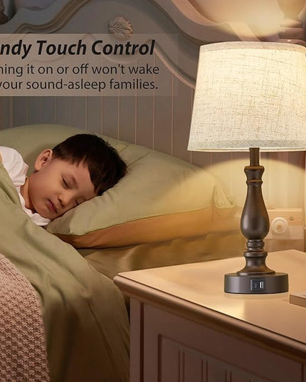 Table Lamps for Bedrooms Set of 2 - Touch Bedside Lamps with Dual USB Ports - 3 Way Dimmable Nightstand Lamps for End Tables Farmhouse Night Stand Lamps for Living Room Bed Side Guest Room - LeafyLoom