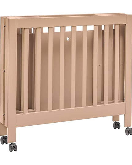 Babyletto Origami Mini Portable Folding Crib with Wheels in Canyon, 2 Adjustable Mattress Positions, Greenguard Gold Certified - LeafyLoom
