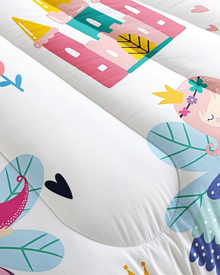 Datura home Girls Bedding Comforter Set Little Princess and Rainbow Castle Printed Pattern Quilt Bedding Set with 1 Comforter and 2 Pillowcases for Girls Bedroom All Season(Princess Full)80x90in - LeafyLoom