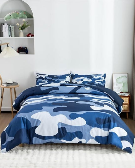Meeting Story Camouflage Bedding Set, Colorful Pattern Style Comforter Set, 3 PCS One Comforter Two Pillowcases Two Sheets in One Bag, All Season Bedspread for Teens Adults (Navy,Twin - LeafyLoom