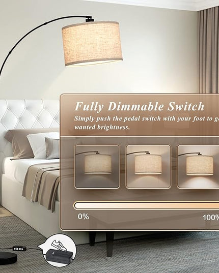 Luvkczc Arc Floor Lamps for Living Room, Tall Reading Lamps with Dimmable Switch, Modern Floor Lamp with Adjustable Hanging Shade for Bedroom, 8W LED Bulb Include - LeafyLoom