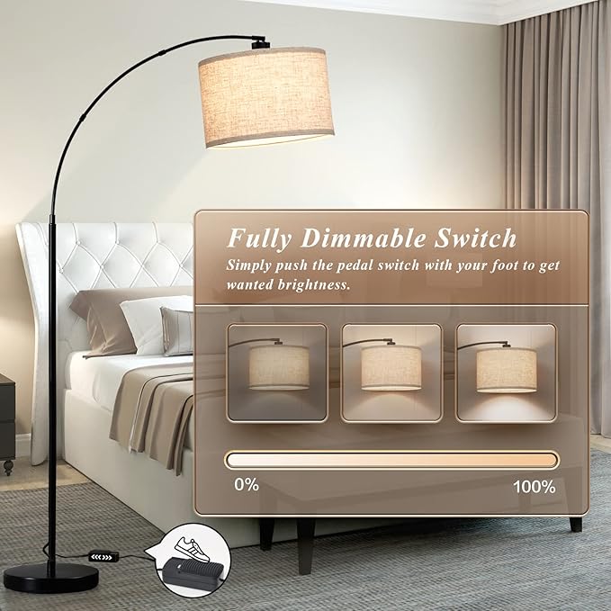 Luvkczc Arc Floor Lamps for Living Room, Tall Reading Lamps with Dimmable Switch, Modern Floor Lamp with Adjustable Hanging Shade for Bedroom, 8W LED Bulb Include - LeafyLoom