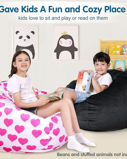 Lukeight Stuffed Animal Storage Bean Bag Chair Cover for Kids, Zipper Beanbag Chair Cover for Organizing Toddler & Kids' Rooms Plush Toys (Black, X-Large) - LeafyLoom
