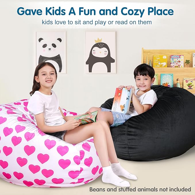 Lukeight Stuffed Animal Storage Bean Bag Chair Cover for Kids, Zipper Beanbag Chair Cover for Organizing Toddler & Kids' Rooms Plush Toys (Black, X-Large) - LeafyLoom