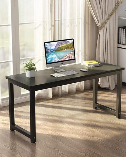 Tribesigns Modern Computer Desk, 63 inch Large Office Desk Computer Table Study Writing Desk Workstation for Home Office, Black Metal Frame - LeafyLoom