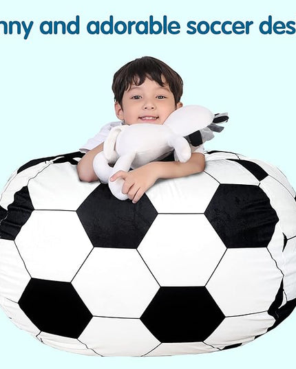Lukeight Stuffed Animal Storage Bean Bag Chair Cover for Kids, Soccer Zipper Beanbag Chair Cover for Organizing Toddler & Kids' Rooms Plush Toys (Soccer Velvet, XX-Large) - LeafyLoom