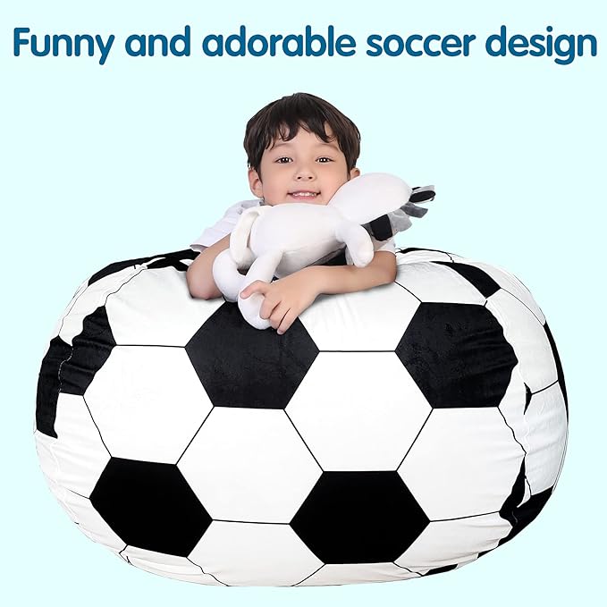 Lukeight Stuffed Animal Storage Bean Bag Chair Cover for Kids, Soccer Zipper Beanbag Chair Cover for Organizing Toddler & Kids' Rooms Plush Toys (Soccer Velvet, XX-Large) - LeafyLoom