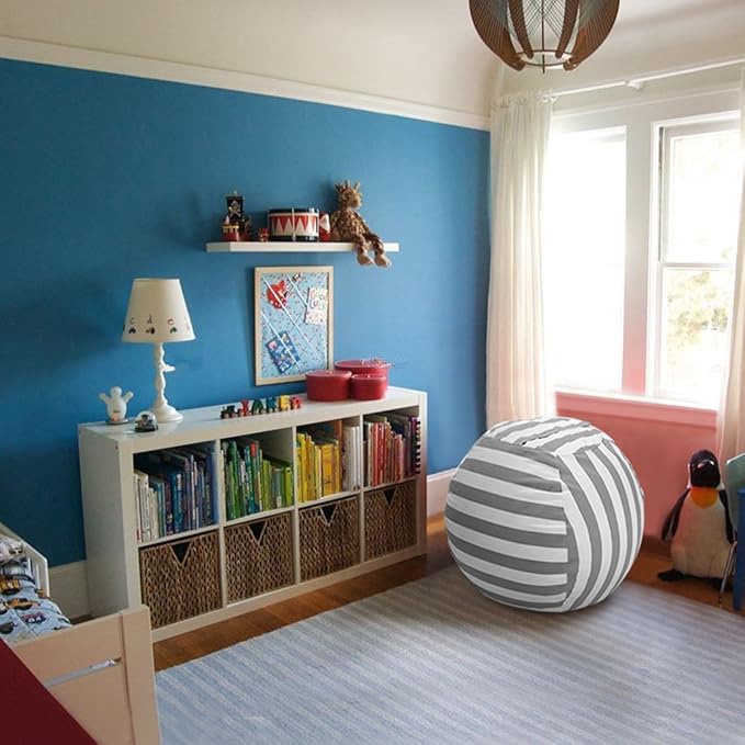 WEKAPO Stuffed Animal Storage Bean Bag Chair Cover for Kids | Stuffable Zipper Beanbag for Organizing Children Plush Toys Large Premium Cotton Canvas (Gray, X-Large) - LeafyLoom