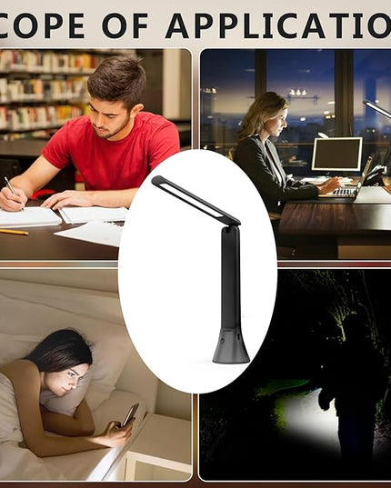 Rechargeable Desk Lamp with Flashlight Function, Battery Powered Desk Lamps for Home Office, Portable Foldable LED Desk Lamps, Cordless Desk Lamps, Small Lamps for Small Spaces, Black - LeafyLoom
