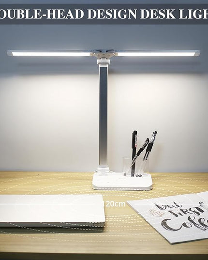 iVict Dual Swing Arm LED Desk Lamps, 5 Light Modes x 10 Brightness Levels Desk Light with USB Charging Port, 45 Minutes Auto Timer Table Lamp, Desk Lamp for Home Office, Bedroom, Reading/Study - LeafyLoom