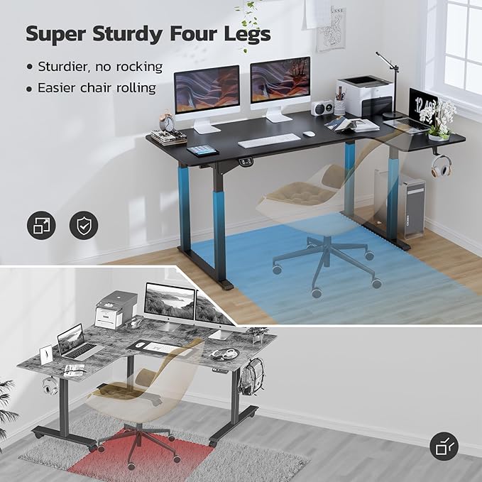 Dripex Standing Desk, 63"/ 71" L Shaped Desk Adjustable Height, Electric Corner Stand Up Desk Large Home Office Desk Computer Workstation, Dual Motor Sit Stand Desk 4 Legs, Super Stable - LeafyLoom