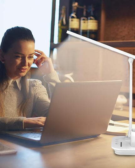 Cordless LED Desk Lamp for Home Office, 6000mAh Rechargeable Battery Operated Table Lamps with Pen Holder,Eye-Caring Reading Lamp, 3 Lighting Modes & Brightness Dimmer Light for Kids Study - LeafyLoom