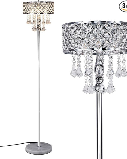 Hsyile KU300256 Mini European Crystal Floor Lamp for Living Room,Bedroom,Office,Chrome Finish,3 Lights - LeafyLoom