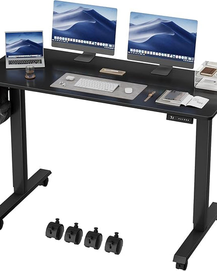 Electric Standing Desk 55 Inch, Ergonomic Height Adjustable Table with T-Shaped Metal Bracket Modern Computer Workstations for Home Office, Black, 55 x 24 Inch - LeafyLoom