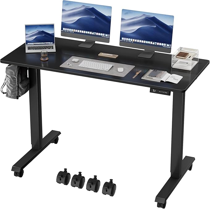 Electric Standing Desk 55 Inch, Ergonomic Height Adjustable Table with T-Shaped Metal Bracket Modern Computer Workstations for Home Office, Black, 55 x 24 Inch - LeafyLoom