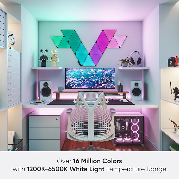 Nanoleaf Shapes WiFi and Thread Smart RGBW 16M+ Color LED Dimmable Gaming and Home Decor Wall Lights Smarter Kits (Black Triangles Smarter Kit (9 Pack) NANOLEAF