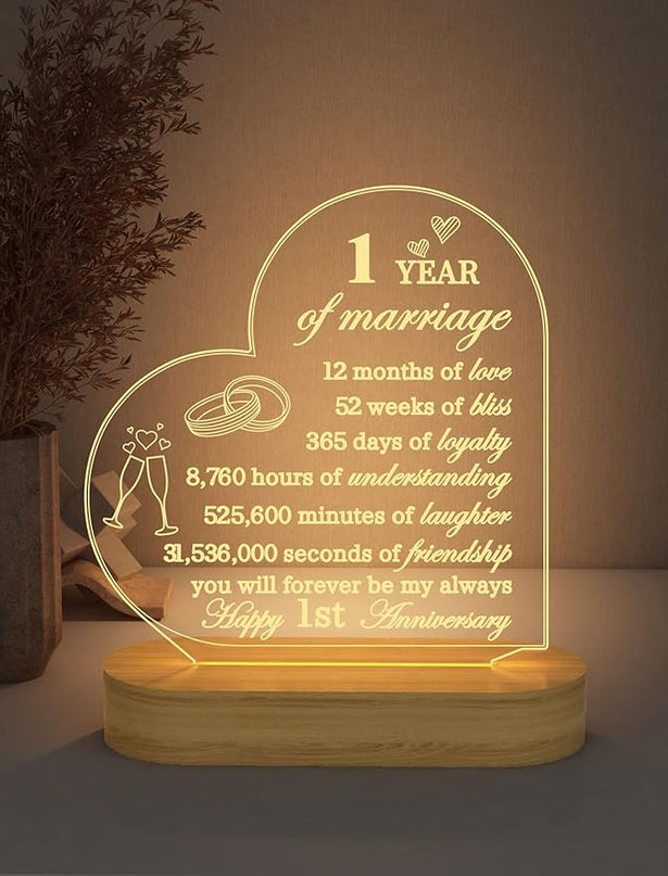 FULLOSUN Happy Anniversary Wedding Gift, Anniversary Wedding Gifts, Wedding Gift for Couple, Warm Night Light for Wife Husband Romantic Valentine's Day (Customized Anniversary) - LeafyLoom