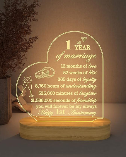 FULLOSUN Anniversary Wedding Gifts for Him/Her, I Love You Night Light 3D Illusion Lamp for Couple Wife Husband Romantic Valentines Wedding Day Present (1st) - LeafyLoom