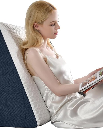 12" Bed Wedge Pillow with Cooling Memory Foam Top for Headboard, Triangle Pillow for Sleeping to Relieve Acid Reflux, Heartburn, Snoring and GERD, Reduce Neck and Back Pain - LeafyLoom