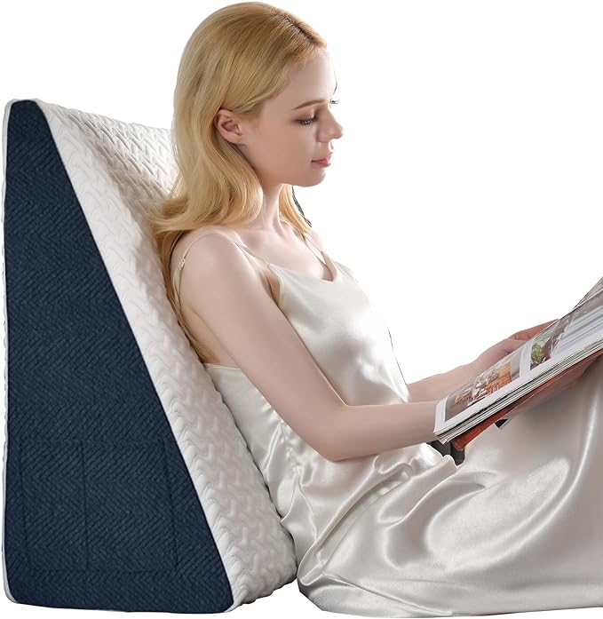 12" Bed Wedge Pillow with Cooling Memory Foam Top for Headboard, Triangle Pillow for Sleeping to Relieve Acid Reflux, Heartburn, Snoring and GERD, Reduce Neck and Back Pain - LeafyLoom