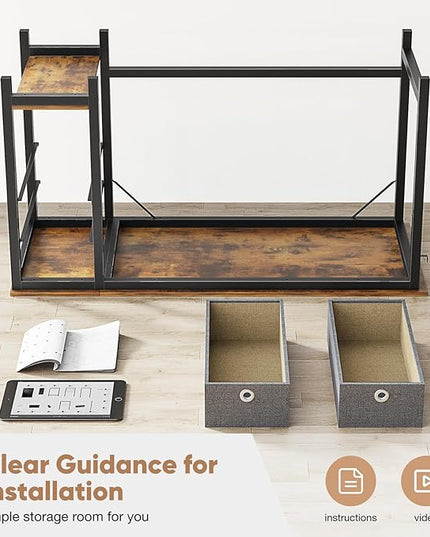 Sweetcrispy Computer Desk with Drawers 48 Inch Office Writing Work Kids Study 2-Tier Wood Corner Table with Storage Drawers Shelf for Bedroom Home Office - Rustic Brown - LeafyLoom