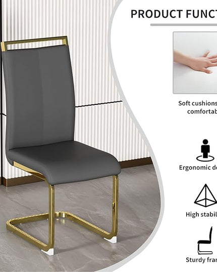 Modern Dining Chairs Set of 4, Side Dining Room Chairs with Gold Frame, Kitchen Chairs with Faux Leather Padded Seat High Back, Chairs for Dining Room, Kitchen, Living Room Dark Grey - LeafyLoom