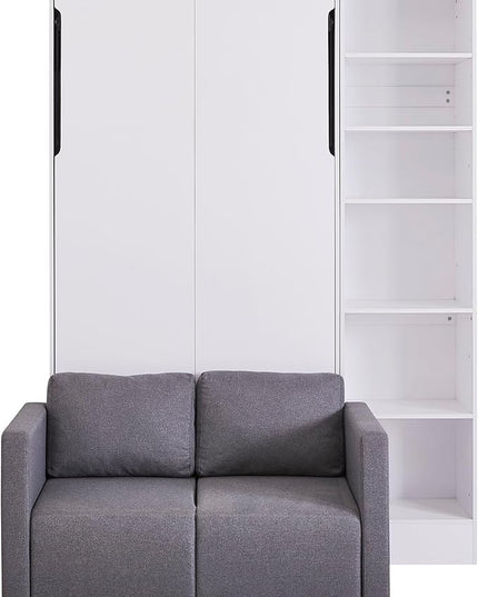Merax Twin Size Murphy Bed Wallbed with Sofa and Side Storage Shelves,Space Saving,for Guest Living Room - LeafyLoom