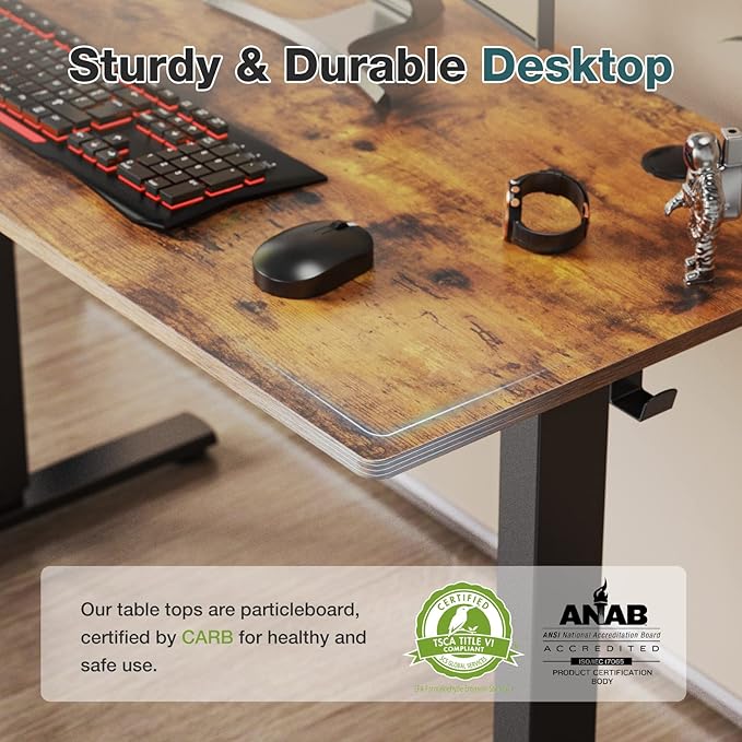 Sweetcrispy Electric Standing Desk, 40 x 24in Adjustable Height Electric Stand up Desk Standing Computer Desk Home Office Desk Ergonomic Workstation with 3 Memory Controller, Rustic Brown - LeafyLoom