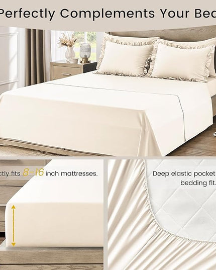 Queen Bed in a Bag 7 Pieces Comforter Set Queen, Ruffle Shabby Chic Bedding Comforter Set Birch Bed Set with Comforter, Pillowcases, Flat Sheet, Fitted Sheet and Pillow Shams - LeafyLoom