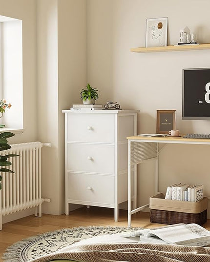 BOLUO White Night Stand with Drawers 3 Drawer Dresser for Bedroom, Tall Nightstand for Closet Dorm Modern Bedside Table - LeafyLoom