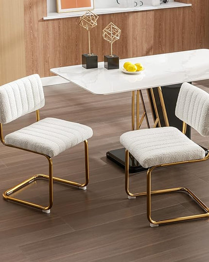 Zesthouse Mid Century Dining Chairs Set of 4, White Boucle Dining Room Chairs with Gold Legs, Upholstered Armless Accent Chairs Side Chairs for Living Room - LeafyLoom