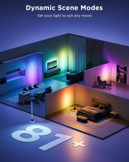Govee Floor Lamp Pro, RGBIC LED Lamp with Bluetooth Speaker and White Noise, 2100 Lumens Standing Lamp, Works with Alexa, 16 Million Colors, Music Sync, Floor Lamp for Bedroom, Living Room, Black - LeafyLoom