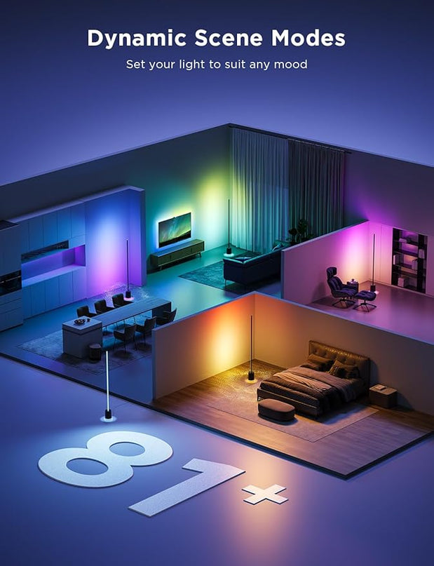 Govee Floor Lamp Pro, RGBIC LED Lamp with Bluetooth Speaker and White Noise, 2100 Lumens Standing Lamp, Works with Alexa, 16 Million Colors, Music Sync, Floor Lamp for Bedroom, Living Room, Black - LeafyLoom