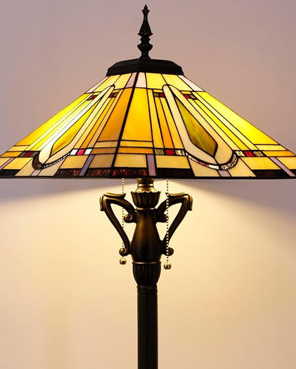 Tiffany Floor Lamp Mission Style Stained Glass Standing Reading Light 16X16X64 Inch - LeafyLoom