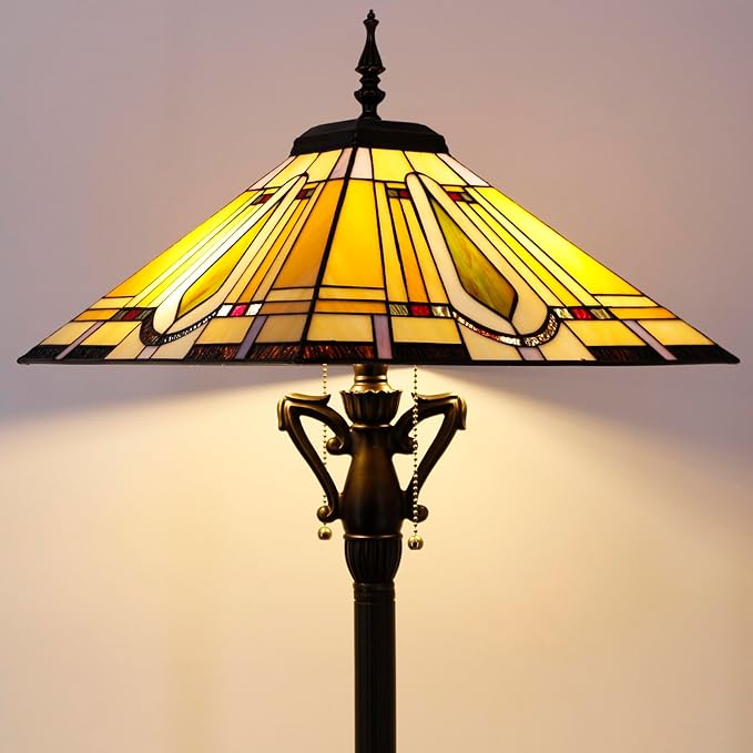 Tiffany Floor Lamp Mission Style Stained Glass Standing Reading Light 16X16X64 Inch - LeafyLoom