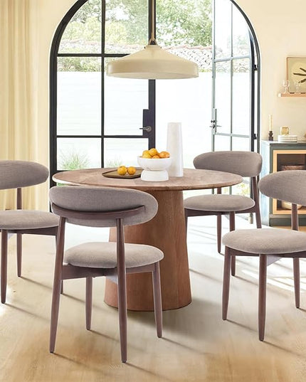 COLAMY Wooden Dining Chairs Set of 6, Modern Fabric Upholstered Kitchen Side Chairs, Farmhouse Dining Room Chair with Foot Pegs, Camel - LeafyLoom