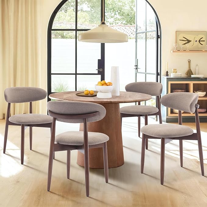 COLAMY Wooden Dining Chairs Set of 6, Modern Fabric Upholstered Kitchen Side Chairs, Farmhouse Dining Room Chair with Foot Pegs, Camel - LeafyLoom