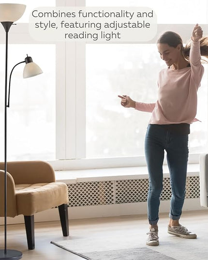 LIGHTACCENTS Adjustable Black Floor Lamp, 72'', Reading Light, Modern Style, Tall Lamp for Living Room, Bedroom, Office - LeafyLoom