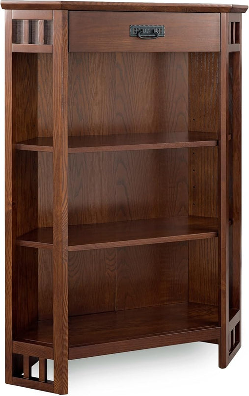 Leick Home Mantel Height Corner Bookcase with Drawer Storage, Made with Solid Wood, for Entryway, Living Rooms, Home Office, Bedroom, Mission Oak Finish, 12"D x 32"W x 50"H, Brownbronze - LeafyLoom