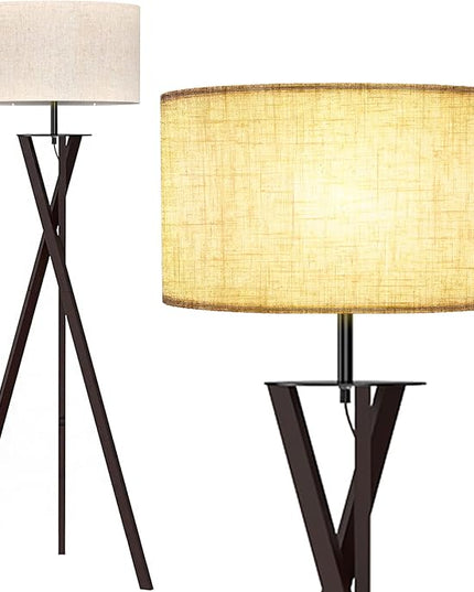 LEPOWER Tripod Floor Lamp, Mid Century Wood Floor Lamps for Living Room, Bedroom and Office, Flaxen Lamp Shade with E26 Lamp Base - LeafyLoom