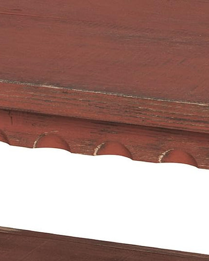 Rustic Rectangluar Coffee Table with 1 Shelf, Red Antique - LeafyLoom