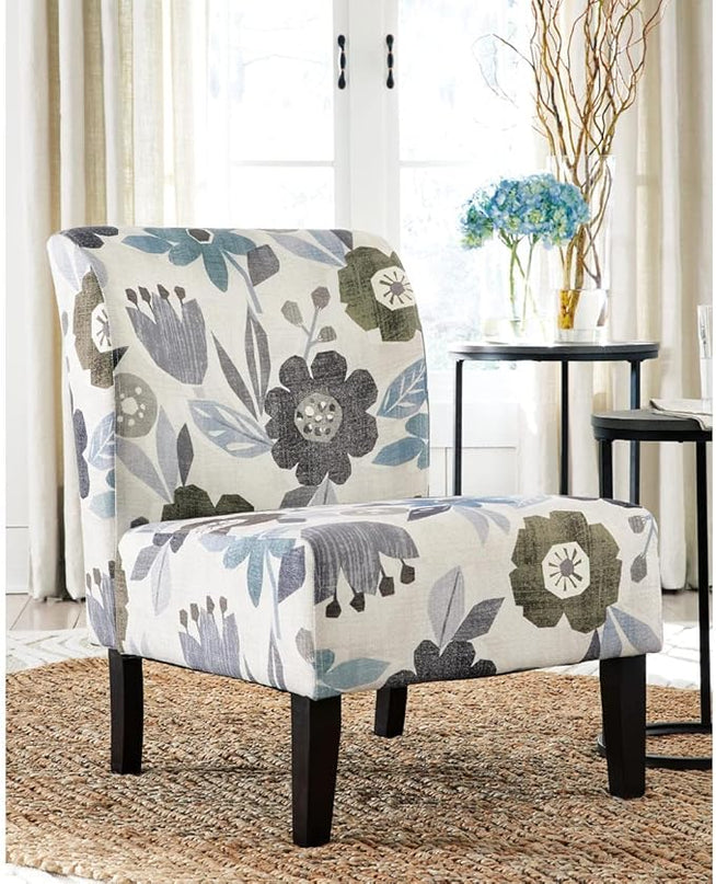 Signature Design by Ashley Triptis Floral Armless Accent Chair, White, Blue & Gray - LeafyLoom