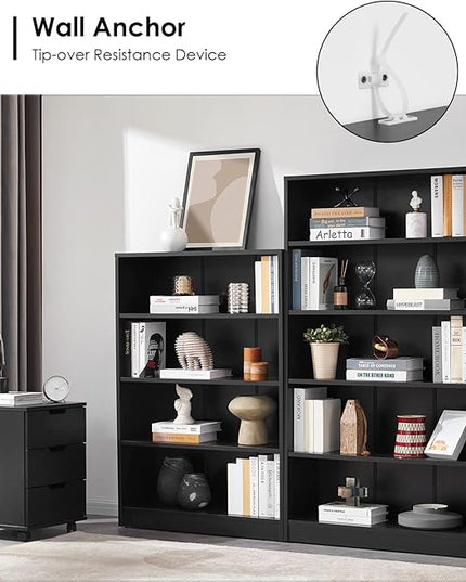 Farini Black Bookshelf for Bedroom 5 Shelf Office Bookcase 60 Inches Tall Modern Wood Bookshelf for Living Room 5 Tier Wide Manga Bookshelf Library Bookcase - LeafyLoom