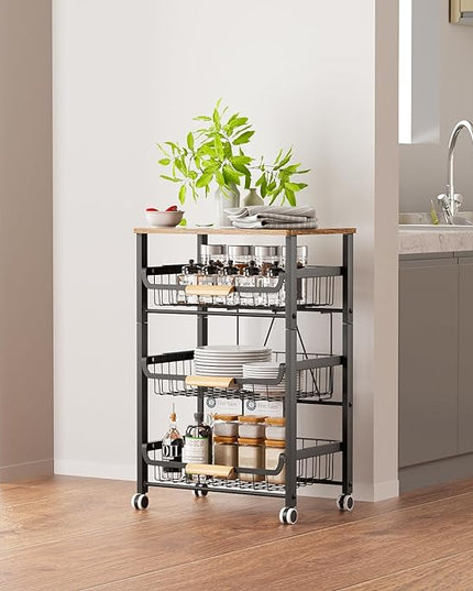 4-Layer Fruit Basket Kitchen Food Storage Organizer and Storage Rack, Stackable Storage cart with Desktop, Pull-Out Hollow Metal Storage Basket, liding Out Storage,White - LeafyLoom