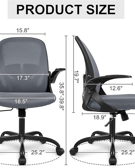 Primy Office Chair Ergonomic Desk Chair with Adjustable Lumbar Support and Height, Swivel Breathable Desk Mesh Computer Chair with Flip up Armrests for Conference Room（Dark Gray） - LeafyLoom