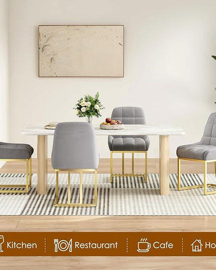 STARY Upholstered Velvet Armless Dining Room Chairs with Gold Metal Legs for Kitchen Restaurant, Gray- Set of 2 - LeafyLoom