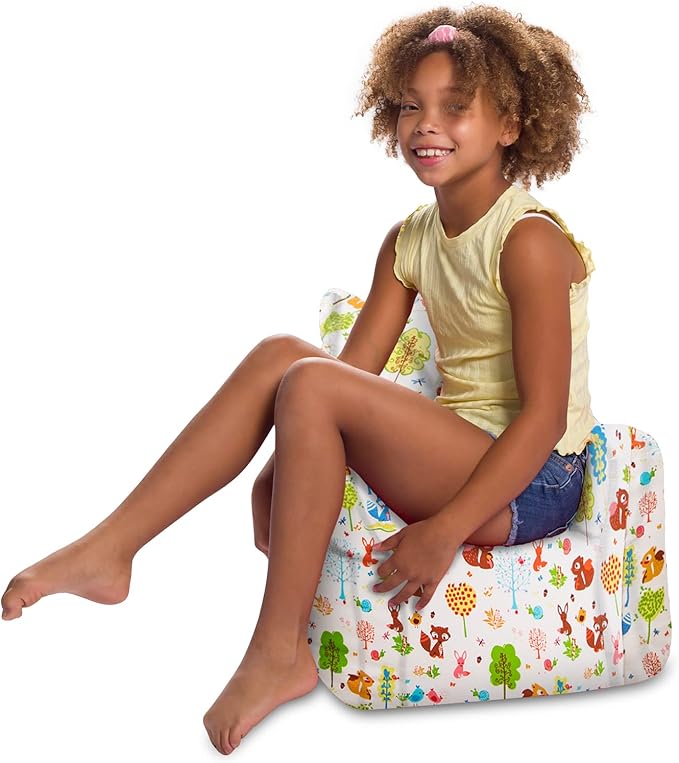 Posh Creations Structured Comfy Bean Bag Chair for Gaming, Reading, and Watching TV, Pasadena Chair, Canvas - Forest Critters on White - LeafyLoom