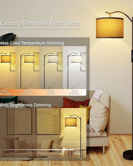 BoostArea Floor Lamp for Living Room,Arc Floor Lamp with Remote Control,Stepless Dimmable Brightness & Colors Temperature 2700k-6500k,Modern Standing Lamp for Bedroom Study Room Office,Grey - LeafyLoom