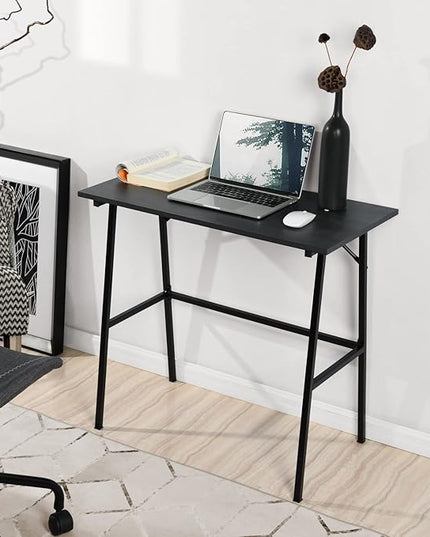 FurnitureR Home Office Computer Desk, Compact Writing Desk Study Desk with Metal Frame for Apartment, Dorm, Bedroom, Small Space (39.4 Inch, Black) - LeafyLoom