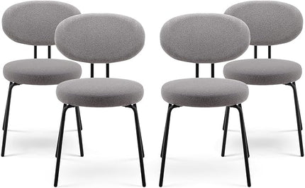 COLAMY Modern Fabric Dining Chairs Set of 4, Mid Centry Upholstered Dining Room Kitchen Chairs with Curved Backrest, Round Seat, Black Metal Legs, Grey - LeafyLoom
